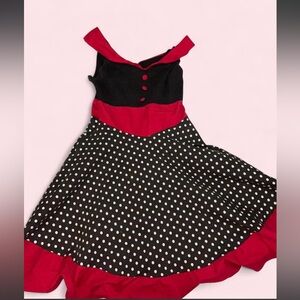 Retro Polka Dot Black & Red Fit-and-Flare Dress